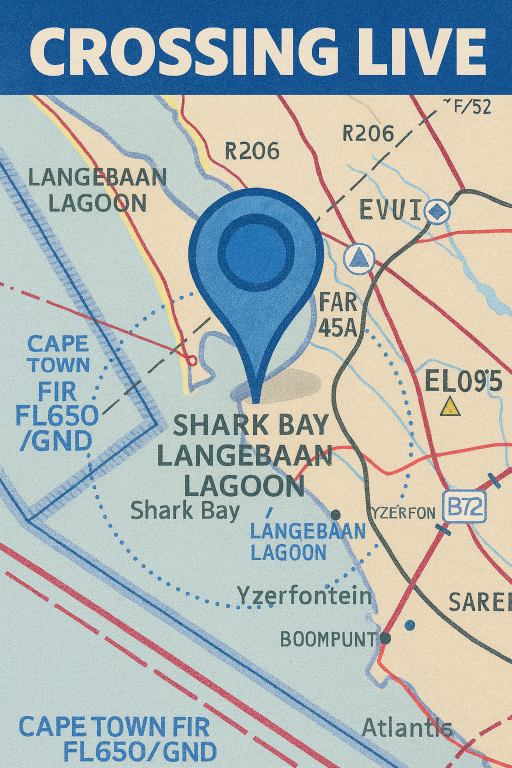 Langebaan · Shark Bay — Crossing Live base of operations and service area map